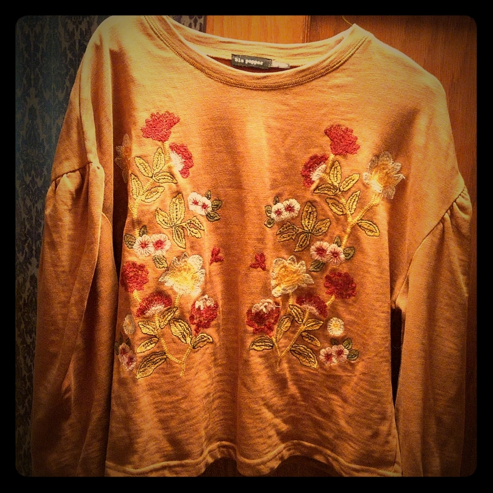 Blu Pepper Floral Embroidered Boxy Orange Top